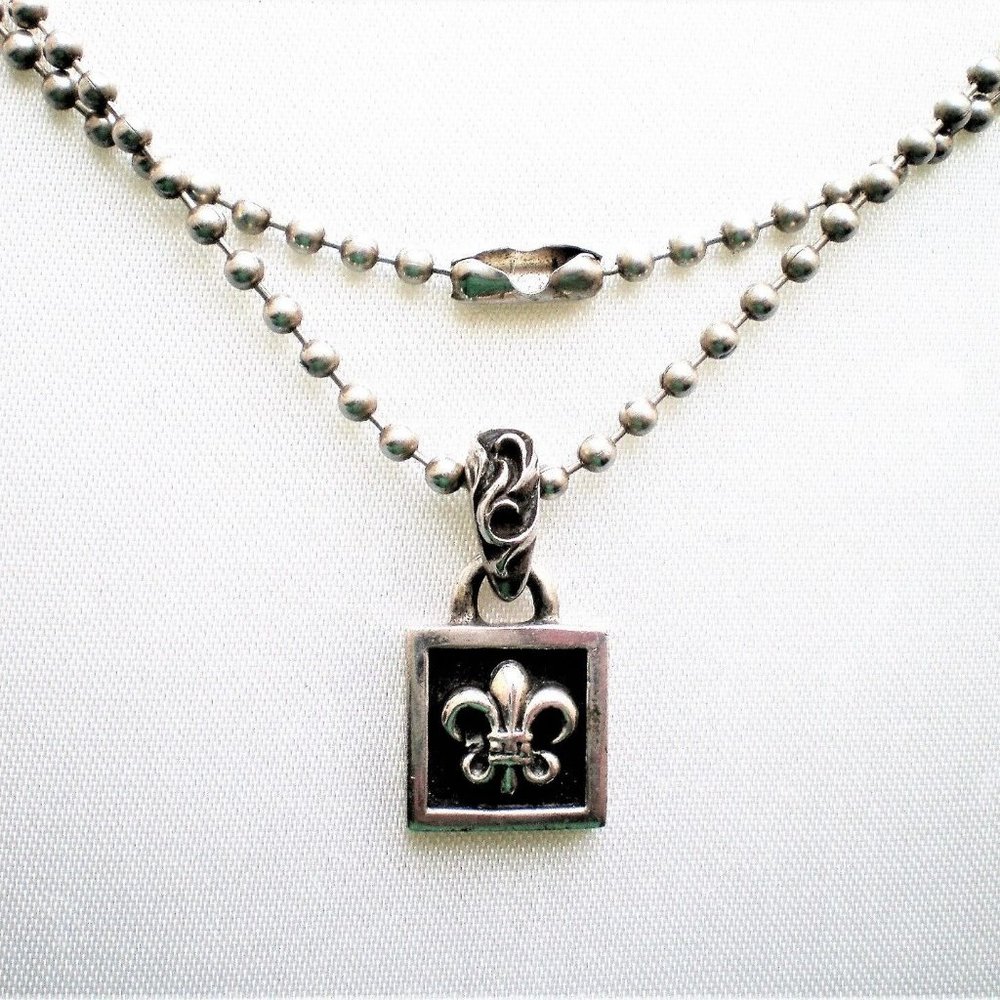 1998 Designer Chrome Hearts Sterling Silver Fleur De Lis Pendant Necklace Chain